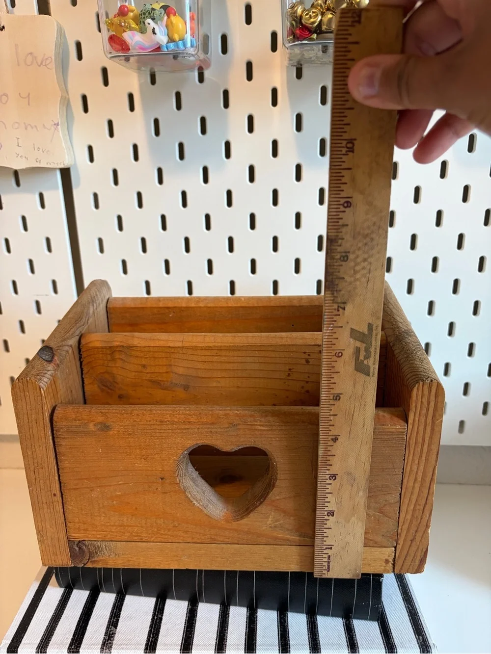 Vintage Rustic Wooden Remote Caddy with Heart Cutout